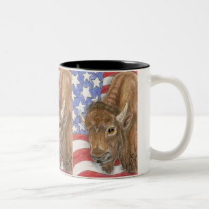 Patriotic Buffalo and American Flag Two-Tone Coffee Mug