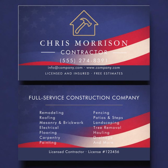 Patriotic Building Construction  Business Card (Creator Uploaded)