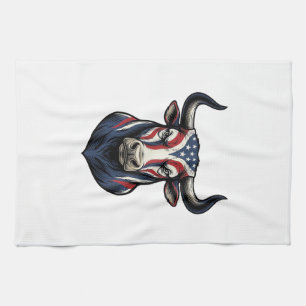 Patriotic Bull Head Vintage Engraving Design_1 Kitchen Towel