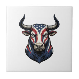 Patriotic Bull Head Vintage Engraving Design_1 Tile
