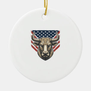 Patriotic Bull Head Vintage Engraving Vector Art_1 Ceramic Ornament