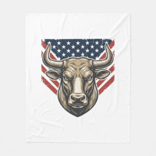 Patriotic Bull Head Vintage Engraving Vector Art_1 Fleece Blanket