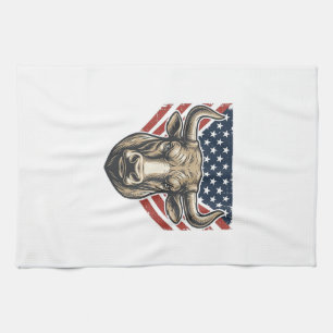 Patriotic Bull Head Vintage Engraving Vector Art_1 Kitchen Towel