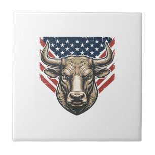 Patriotic Bull Head Vintage Engraving Vector Art_1 Tile