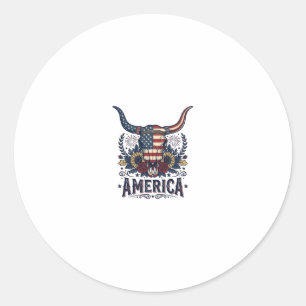 Patriotic Bull Skull America Vintage 4th of July S Classic Round Sticker