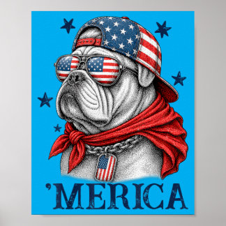 Patriotic Bulldog 4th Of July America Men Women Poster