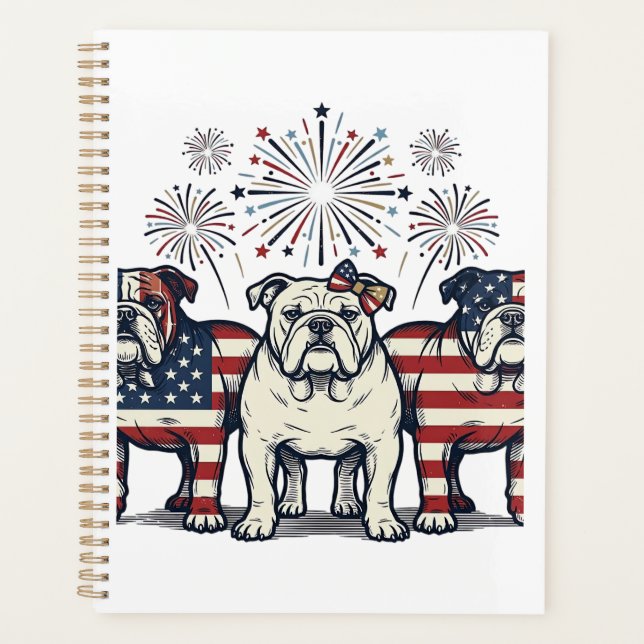 Patriotic Bulldog Fireworks Vintage Engraving Desi (Devant)