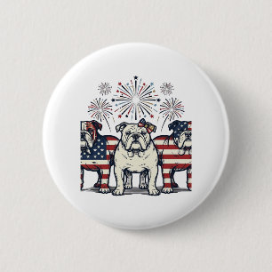 Patriotic Bulldog Fireworks Vintage Engraving Desi 2 Inch Round Button