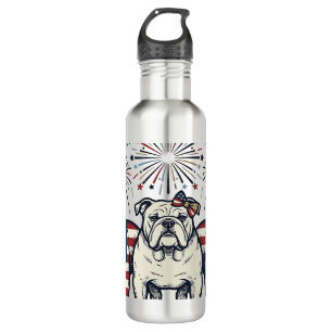 Patriotic Bulldog Fireworks Vintage Engraving Desi 710 Ml Water Bottle