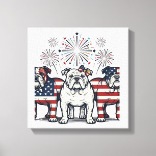 Patriotic Bulldog Fireworks Vintage Engraving Desi Canvas Print