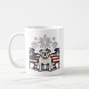 Patriotic Bulldog Fireworks Vintage Engraving Desi Coffee Mug