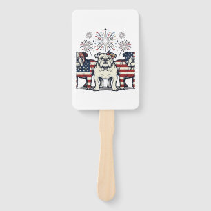 Patriotic Bulldog Fireworks Vintage Engraving Desi Hand Fan
