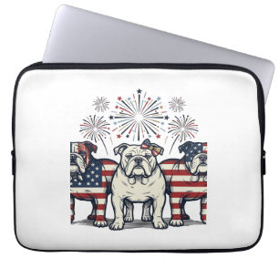 Patriotic Bulldog Fireworks Vintage Engraving Desi Laptop Sleeve