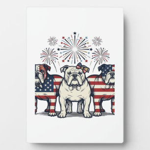 Patriotic Bulldog Fireworks Vintage Engraving Desi Plaque