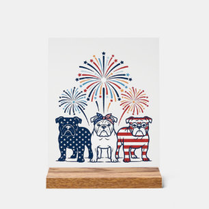 Patriotic Bulldog Fireworks Vintage Vector Design_ Acrylic Sign