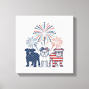 Patriotic Bulldog Fireworks Vintage Vector Design_ Canvas Print