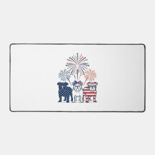 Patriotic Bulldog Fireworks Vintage Vector Design_ Desk Mat