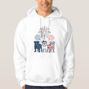 Patriotic Bulldog Fireworks Vintage Vector Design_ Hoodie
