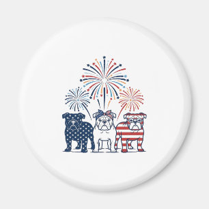 Patriotic Bulldog Fireworks Vintage Vector Design_ Magnet