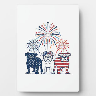 Patriotic Bulldog Fireworks Vintage Vector Design_ Plaque