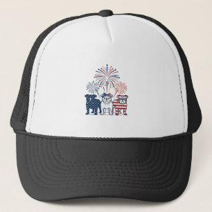 Patriotic Bulldog Fireworks Vintage Vector Design_ Trucker Hat