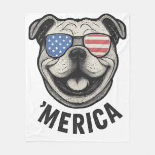 Patriotic Bulldog 'MERICA � USA Flag Sunglasses De Fleece Blanket