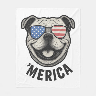 Patriotic Bulldog 'MERICA – USA Flag Sunglasses De Fleece Blanket
