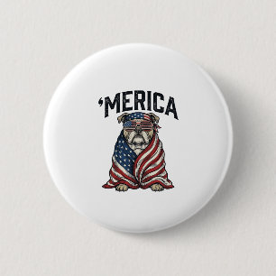 Patriotic Bulldog 'Merica Vintage Vector Shirt Des 2 Inch Round Button