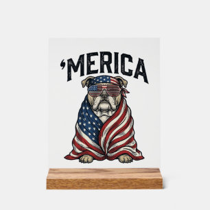 Patriotic Bulldog 'Merica Vintage Vector Shirt Des Acrylic Sign