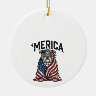 Patriotic Bulldog 'Merica Vintage Vector Shirt Des Ceramic Ornament