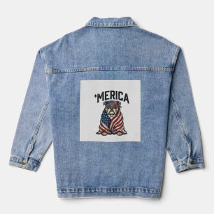 Patriotic Bulldog 'Merica Vintage Vector Shirt Des Denim Jacket