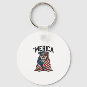 Patriotic Bulldog 'Merica Vintage Vector Shirt Des Keychain