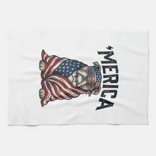 Patriotic Bulldog 'Merica Vintage Vector Shirt Des Kitchen Towel