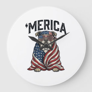 Patriotic Bulldog 'Merica Vintage Vector Shirt Des Large Clock