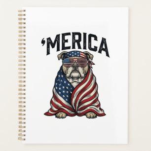 Patriotic Bulldog 'Merica Vintage Vector Shirt Des Planner
