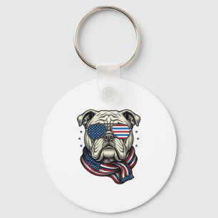 Patriotic Bulldog Vintage Engraving Shirt Design_1 Keychain