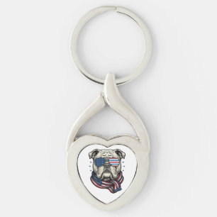 Patriotic Bulldog Vintage Engraving Shirt Design_1 Keychain