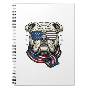 Patriotic Bulldog Vintage Engraving Shirt Design_1 Notebook