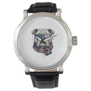 Patriotic Bulldog Vintage Engraving Shirt Design_1 Watch