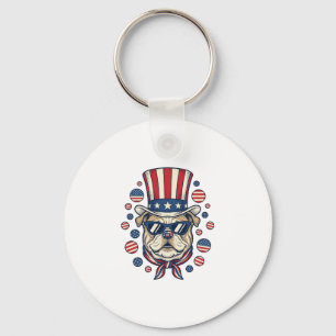 Patriotic Bulldog Vintage Engraving Shirt Design ( Keychain