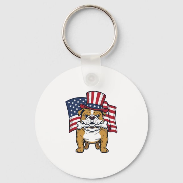 Patriotic Bulldog With Flag Vector Design_1 Keychain (Front)