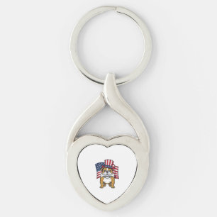 Patriotic Bulldog With Flag Vector Design_1 Keychain