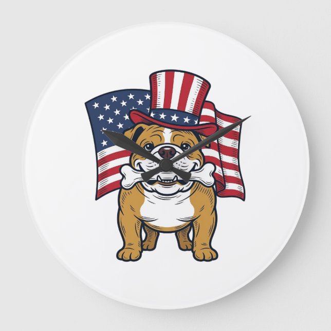 Patriotic Bulldog With Flag Vector Design_1 Large Clock (Front)