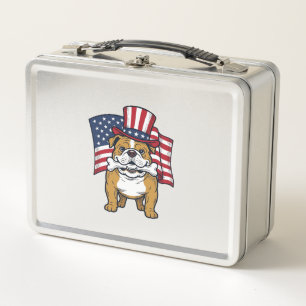 Patriotic Bulldog With Flag Vector Design_1 Metal Lunch Box