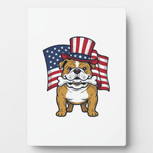 Patriotic Bulldog With Flag Vector Design_1 Plaque