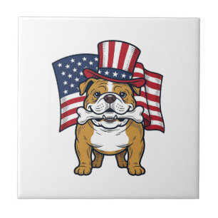Patriotic Bulldog With Flag Vector Design_1 Tile