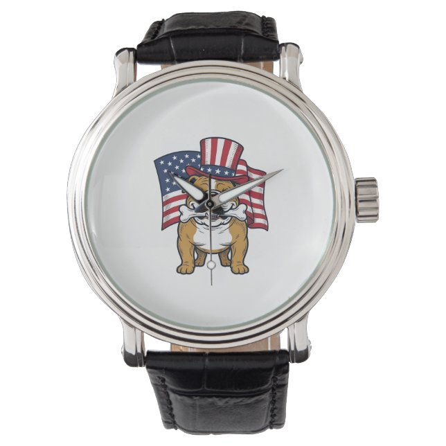 Patriotic Bulldog With Flag Vector Design_1 Watch (Front)