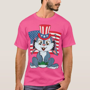 Patriotic Bunny Gamer 4th Of July Gaming American  T-Shirt