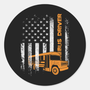 Patriotic Bus Driver Usa American Flag - School Bu Classic Round Sticker