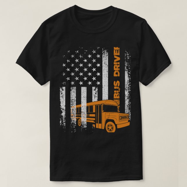 Patriotic Bus Driver USA American Flag School Bus  T-Shirt (Design Front)